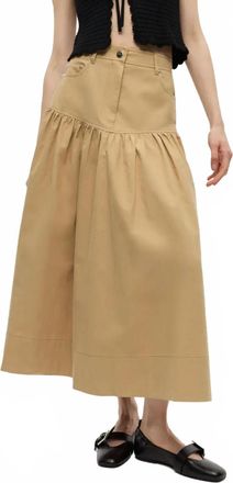 Ganni Classic Summer Suiting Long Skirt In Pale Khaki