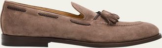 Brunello Cucinelli Mens Suede Braided Leather-Lace Tassel Loafers