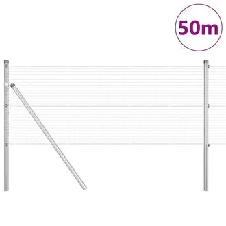 Berkfield Home Durable Welded Wire Fence with 13 Posts 0.4x50 m Galvanised Steel in Silver