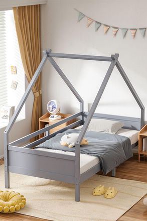 Living and Home 197x97x153cm Grey Core Board Cabin Pine Bed | Size: 197 x 97 x 153 cm