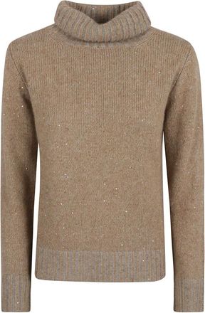 Fabiana Filippi Turtlenecks, female, Brown, Size: 2XS Maglia in Mohair Lavorato con Paillettes e Platinum