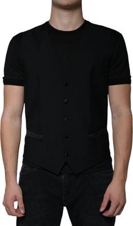 Dolce & Gabbana Black Wool Formal Dress Men Waistcoat Mens Vest