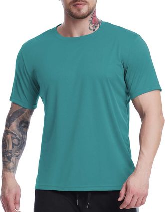 Generic Mens T-Shirts Quick Dry Workout Shirts Anti-Wrinkle Moisture Wicking T-Shirt Performance Tops Running Athletic Tees Camiseta Negra para Hombre(Sky Blu