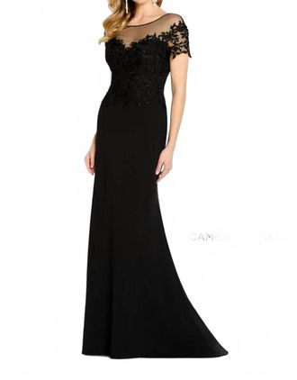 Cameron Blake Short Sleeve Gown In Black