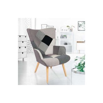IDMarket Sill&oacute;n Escandinavo Ivar De Tela Patchwork Negra, Gris Y Blanca