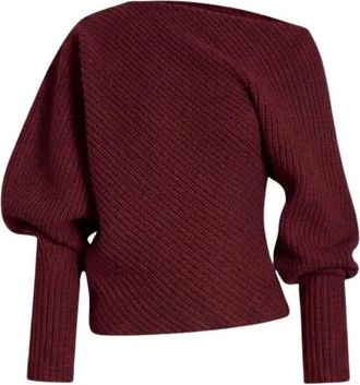 Alberta Ferretti Asymmetric Ribbed Jumper - female - Alberta Ferretti - Round-neck Knitwear - Red - 2XL - Knitwear