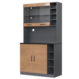 STILVORA Credenza Da Cucina Alta Con 4 Vani Regolabili, 2 Ante, Led E Fori Passacavo, In Mdf, Grigio Naturale, 100 X 47 X 187 Cm
