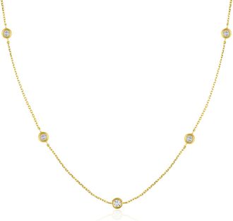 MAX + STONE 10K Yellow Gold 5 Station Lab Grown Bezel Diamond Pendant Necklace