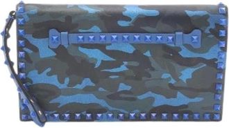 Valentino Pre-owned Clutches, female, Blue, Size: ONE SIZE Pre-owned Rockstud Leather Clutch Bag