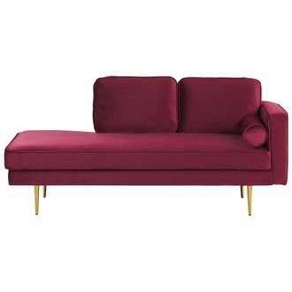 Beliani Chaise Longue Tapizado En Terciopelo Rojo Oscuro Versi&oacute;n Derecha Patas De Metal Dise&ntilde;o Moderno Miramas