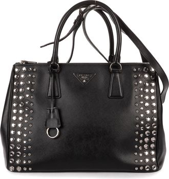 Prada Pre-owned Womens Crystal Galleria Double Zip Bag Shoulder Bag - Black - One Size