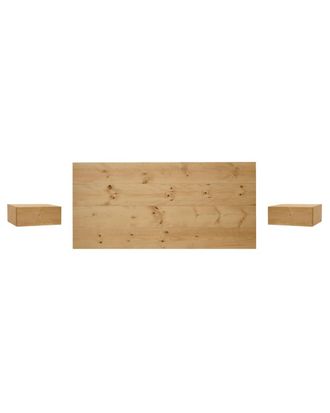 Deco Wood Pack cabecero y mesitas de madera maciza tono medio 140x80cm