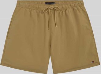 Tommy Hilfiger Regular Fit Badehose mit Logo Stitching in Khaki, Gr&ouml;&szlig;e XXL