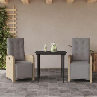 vidaXL Vidaxl - Sillas Y Mesita De Jard&iacute;n 3 Piezas Rat&aacute;n Sint&eacute;tico Coj&iacute;n Beige