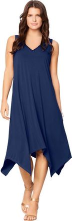 Roaman's Plus Size Stretch Knit Mid Length Sleeveless Swing Dress in Evening Blue at Nordstrom, Size 24