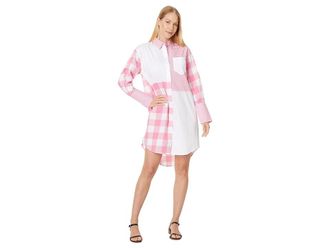 Tommy Hilfiger Gingham Patchwork Dress Womens Dress Peony Combo : MD, Cotton