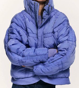 Free People Shirr Enough Backpack Puffer Jacket In Blueberry