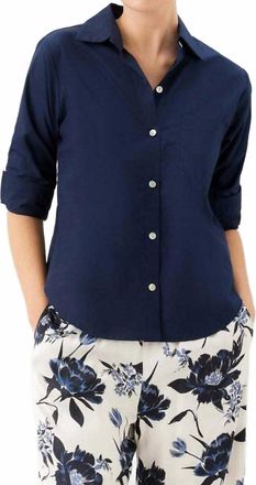 Karen Kane Ruched Sleeve Button-Up Shirt In Navy
