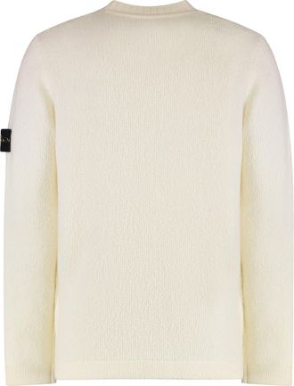 Stone Island Mens Sweater With Brushed Texture White Wool Sweatshirts