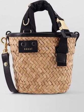 sacai raffia leather crossbody shoulder bag