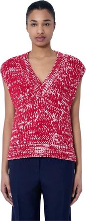 Dries Van Noten Mouwloze Gebreide Top - Dames - V-hals truien - Rood - M - Truien & Vesten