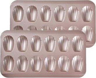 OEM Moldes Hornear Madeleines (2 Molde Madeleines 12 Piezas Pasteles Forma Concha Bandeja Hornear Madeleines Antiadherente Acero Carbono Color Dorado