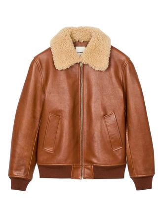 Sandro shearling collar leather jacket - men - Leather - M - Brown