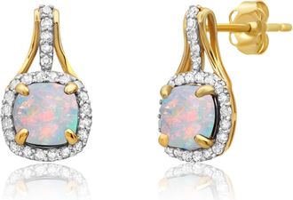 MAX + STONE 10k Yellow or White Gold Cushion Cut Gemstone Drop Earrings with Diamond Accent