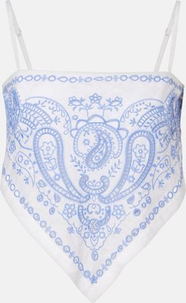 Self Portrait Embroidered linen and cotton top