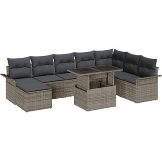 vidaXL Garden Sofa Set 9 pcs Grey Poly Rattan and Powder-Coated Steel vidaXL