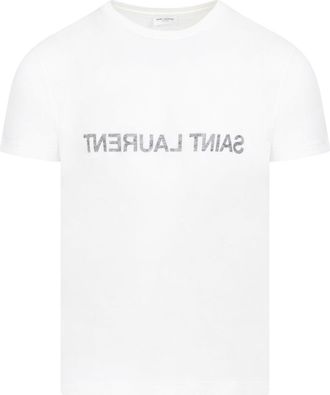 Saint Laurent White Cotton Reverse Logo T-Shirt-Uomo
