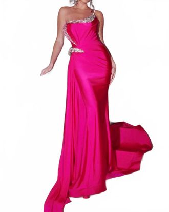 Portia & Scarlett Crimson Glam One-Shoulder Crystal-Embellished Gown In Hot Pink
