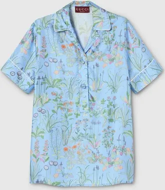 Gucci Printed Silk Twill Shirt, Blue, Ready-to-wear