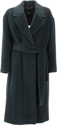 Palt&ograve; Textured Herringbone Coat with Wide Lapel and Cinched Waist