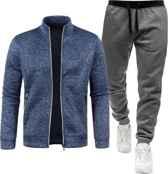 Generic MenS Fleece Lined Tracksuit Set, Warm Hoodie And Joggers, Winter Thermal Sportswear, Soft Sherpa Lining Athletic Suit, Casual Zip-Up Sweatshirt And Pa