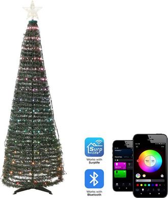 Beliani Albero di Natale con luci a led con cambio di colore controllato da app da 160 cm con timer e interruttore Verde Saarloq