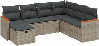 vidaXL Vidaxl - Set De Sof&aacute;s De Jard&iacute;n 7 Piezas Con Cojines Rat&aacute;n Pe Gris