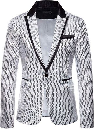 Generic Mens Sequin Jacket - MenS Suits & Blazers Mens Sequin Blazer: Wedding Blazer Men One Button Dinner Party Dress Suit Jacket Tuxedo Suit For Men Slim Fi