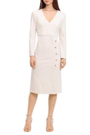 Maggy London Long Sleeve Button Detail Dress In Horn