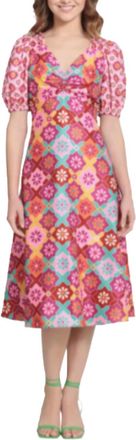 Donna Morgan Floral Short Sleeve A-Line Dress In Soft White Pink