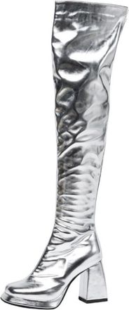 Generic Womens Metallic Shiny Over-The-Knee Boots Chunky Block Heels Platform Sole Stretch Fabric Zipper Closure Party Night Out Streetwear Fashion Statement 