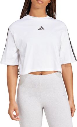 adidas 3-Stripes Cropped Cotton T-Shirt in White/Black at Nordstrom Rack, Size X-Large