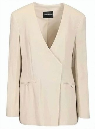 Emporio Armani Linen Blend Wrap V Neck Blazer