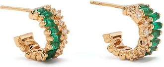 Suzanne Kalan 18kt yellow gold Short Stack emerald mini earrings - women - 18kt Yellow Gold - One Size