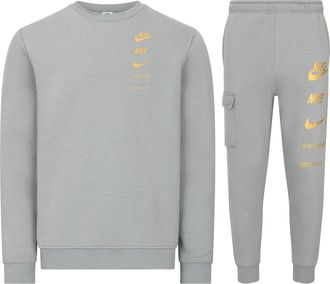 Nike Mens Standard Issue Tracksuit Set Cool Grey Cotton - Size X-Large