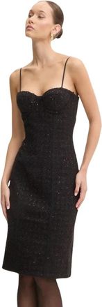 Rotate Sequin-versierde Boucl&eacute; Midi Jurk - Dames - Feestkleedjes - Zwart - M - Wol - Kleedjes