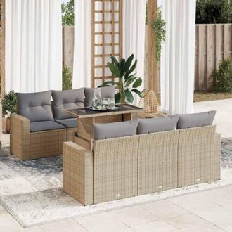 vidaXL Set Sof&aacute;s De Jard&iacute;n 7 Piezas Y Cojines Rat&aacute;n Sint&eacute;tico Beige Vidaxl