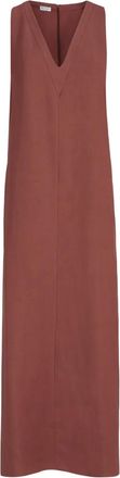 Brunello Cucinelli V-neck monili-detail midi dress - women - Viscose/Eco Linen - L - Orange