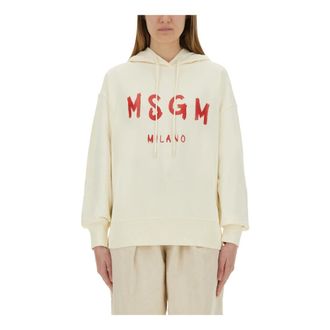 Msgm Hoodies, female, Beige, Size: XS Felpa Sweatshirt