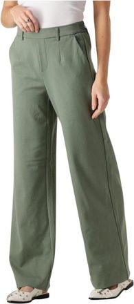 Object Wijde Pijp Olijf Broek - Dames - Wijde Broeken - Groen - S - Broeken